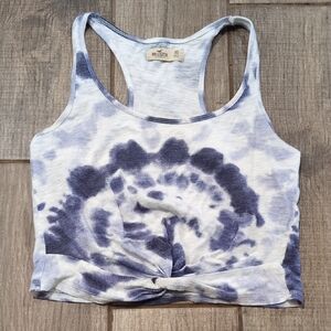 Hollister Navy and White Tie-Dye Tank Top
